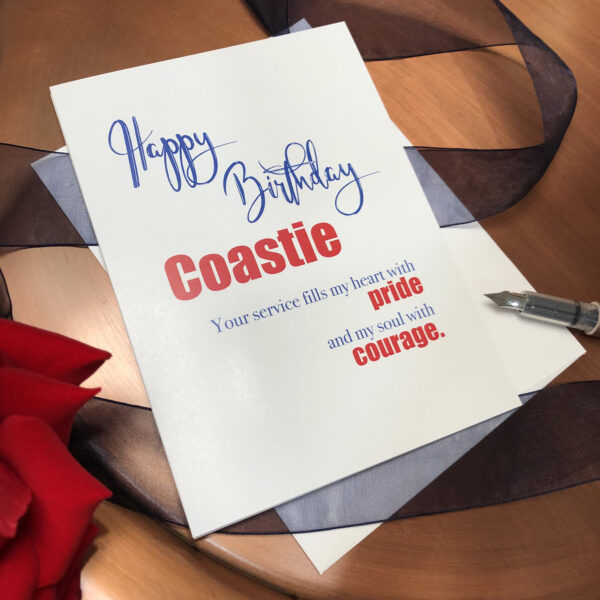 US Coast Guard Happy Birthday greeting card with envelope for Coasties - Pride and Courage - by 2MyHero