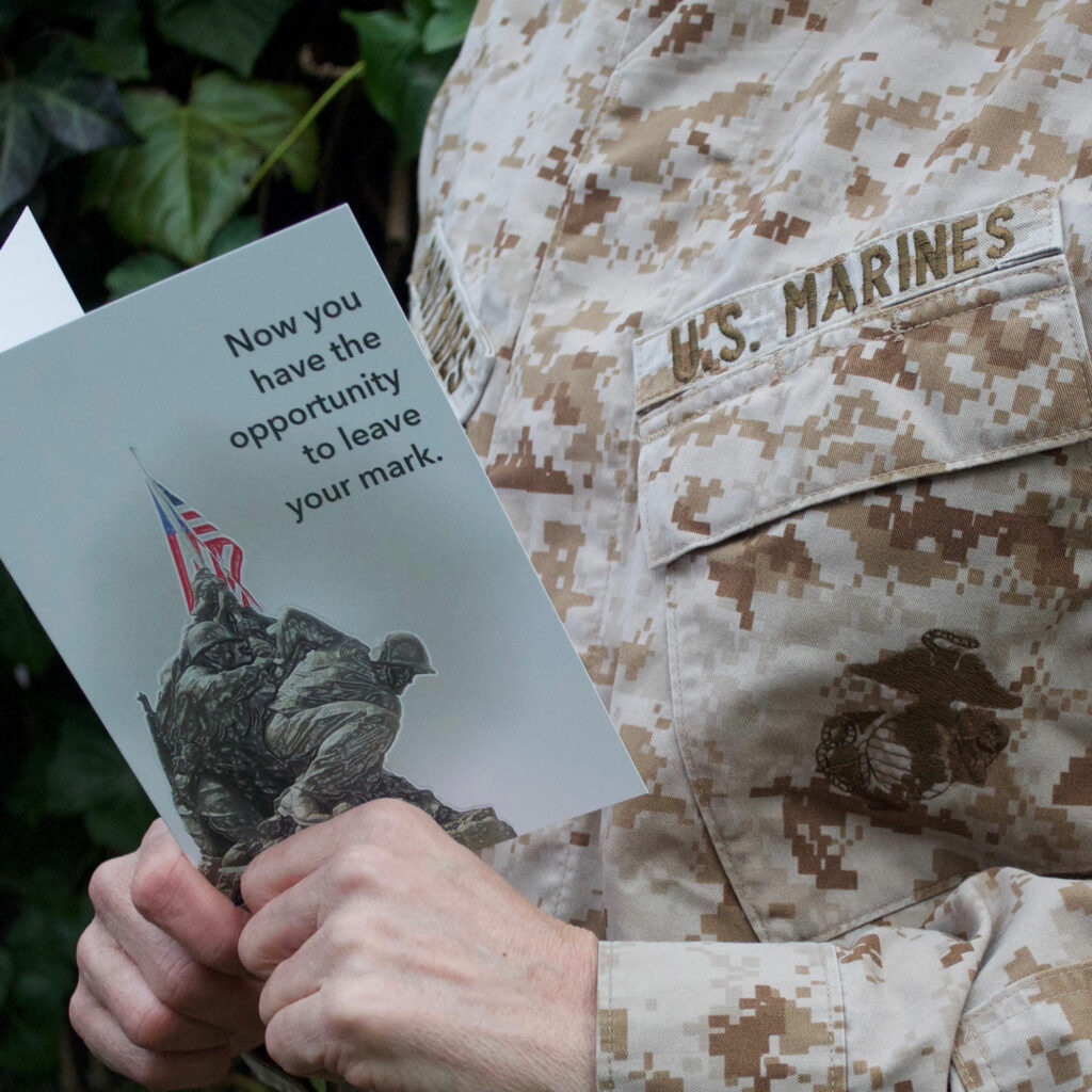 Iwo Jima Mark - USMC boot camp military greeting card and envelope - by 2MyHero