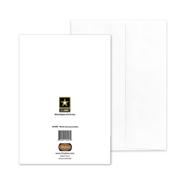 Work Hard Promotion - US Army Military Promotion Congratulations Greeting Card for Soldiers - includes envelope - by 2MyHero