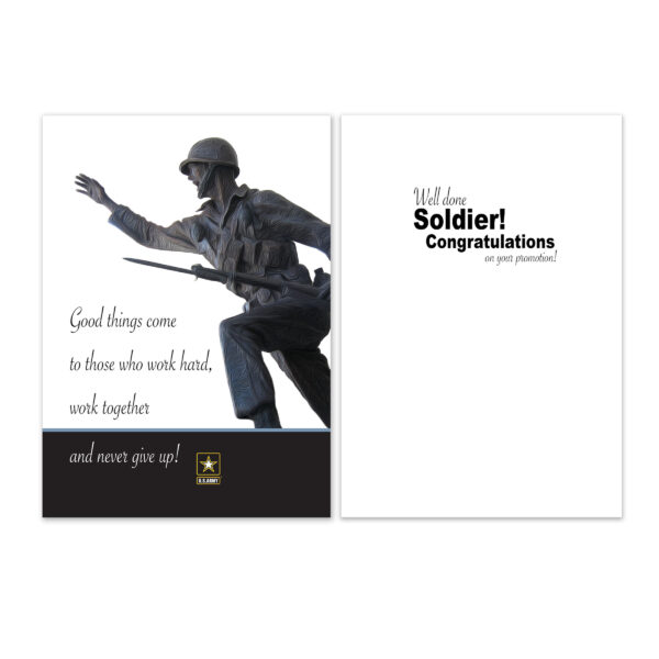 Work Hard Promotion - US Army Military Promotion Congratulations Greeting Card for Soldiers - includes envelope - by 2MyHero