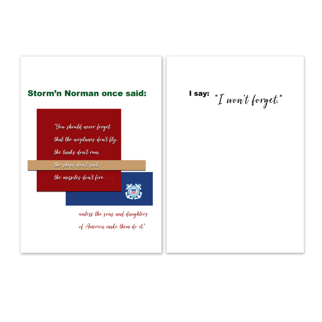 2MyHero military greeting card for USCG veterans with Storm'n Norman Quote