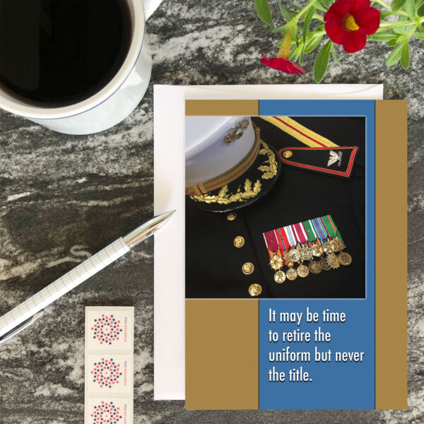 Retire the Uniform - USMC military Officer retirement greeting card and envelope - by 2MyHero