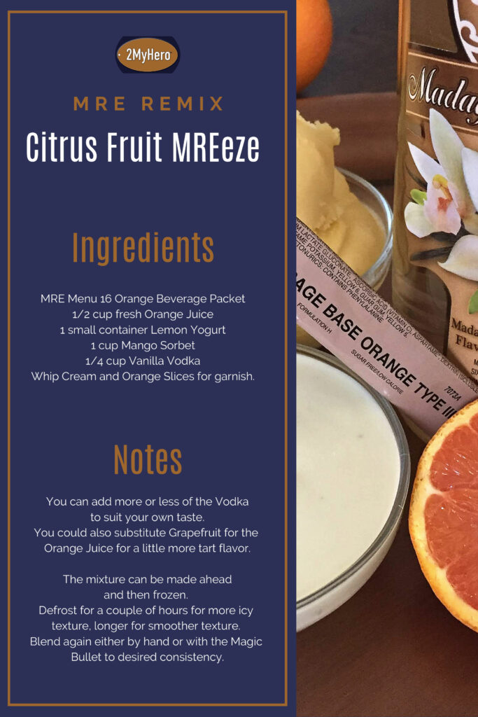 2MyHero military greeting cards - MRE Remix Citrus Fruit MREeze recipe card