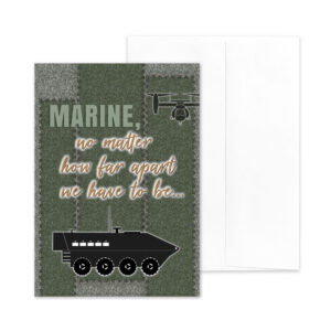 No Matter How Far Apart - US Marine Corps Military Deployment Appreciation Greeting Card for Marines - includes envelope - by 2MyHero