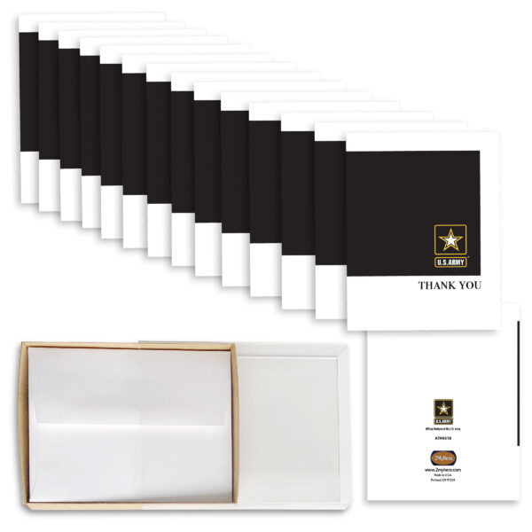 2MyHero US Army Thank You box of 15 notecards (blank inside) and 15 envelopes - Black
