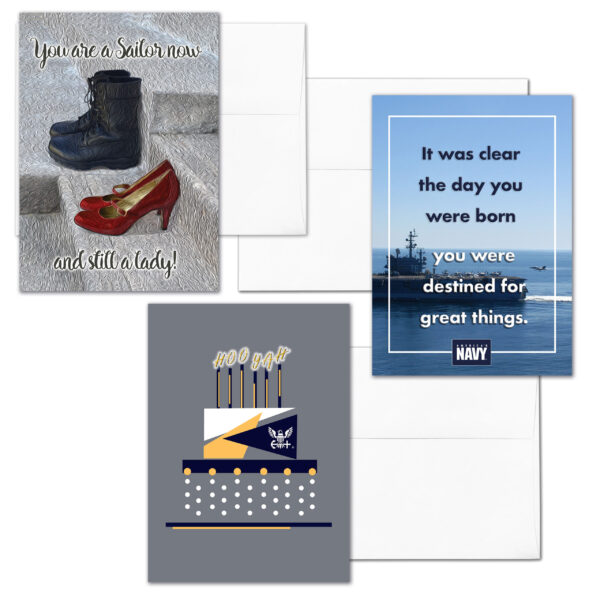 She Three - Mixed pack of 3 US Navy female Sailors military appreciation greeting cards - including envelopes - by 2MyHero