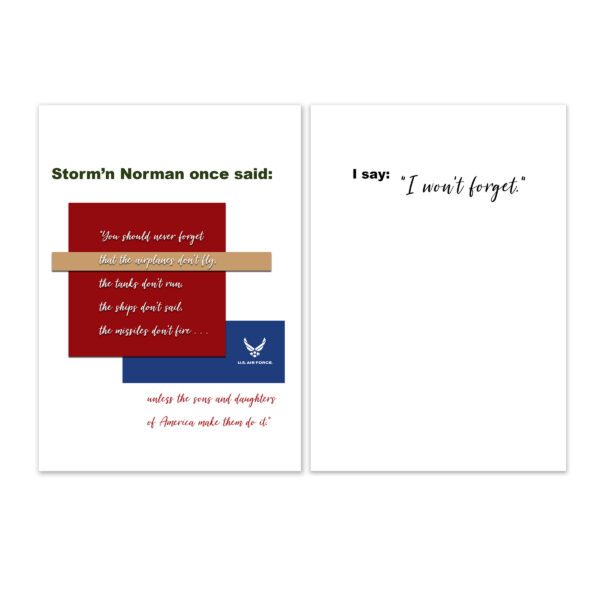 Veteran's Day military greeting card for US Air Force veterans with Storm'n Norman Quote - by 2MyHero