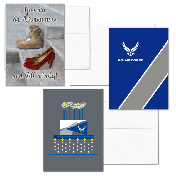 She Three - Mixed pack of 3 US Air Force female Airmen military appreciation greeting cards - including envelopes - by 2MyHero