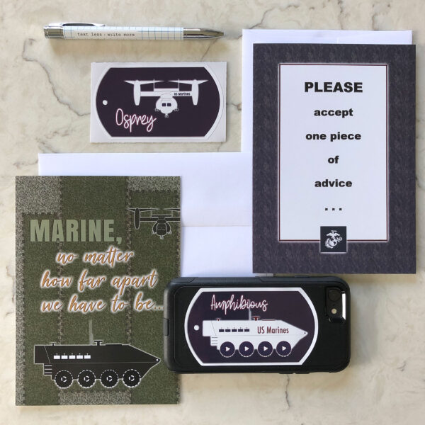Distance and Advice - US Marine Corps - Set of 2 Military Greeting Cards and 2 Stickers - Includes Envelopes