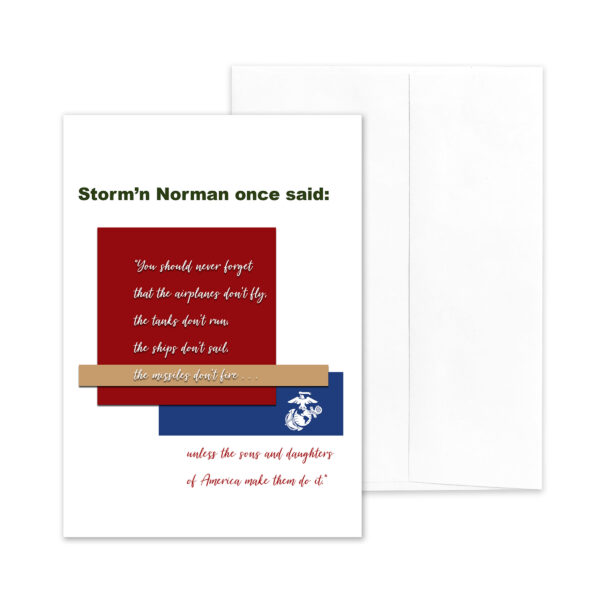 Veteran's Day military greeting card for US Marine Corps veterans with Storm'n Norman Quote - by 2MyHero