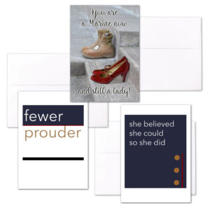 She Three - Mixed pack of 3 US Marine Corps female Marine military appreciation greeting cards - including envelopes - by 2MyHero