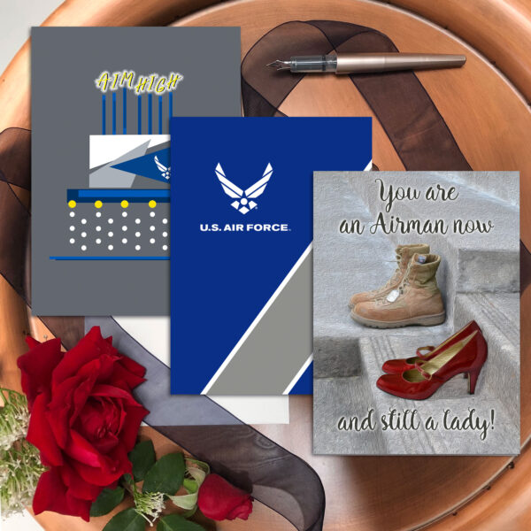 She Three - Mixed pack of 3 US Air Force female Airmen military appreciation greeting cards - including envelopes - by 2MyHero