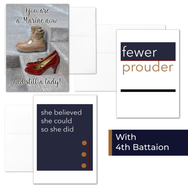 She Three - Mixed pack of 3 US Marine Corps female Marine military appreciation greeting cards - including envelopes - by 2MyHero