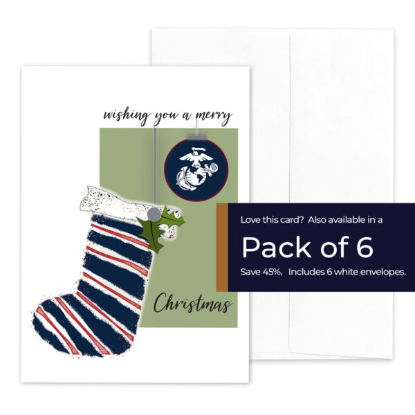 USMC Pack of 6 Holiday Marine greeting cards with envelopes - Merry Christmas Marine- by 2MyHero