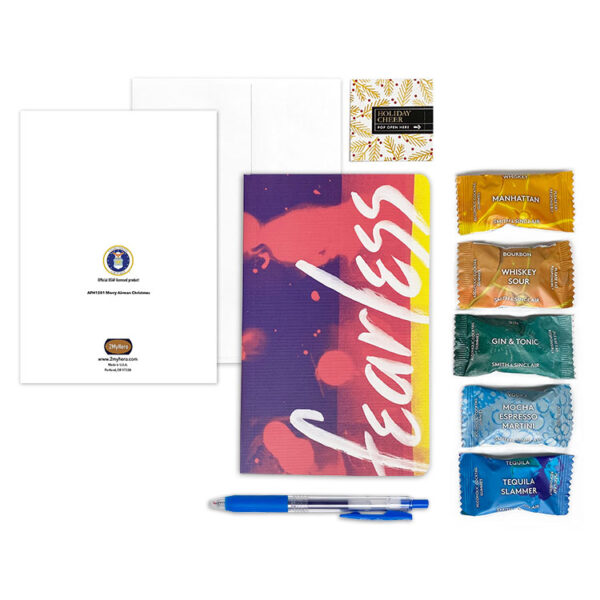 USAF Christmas Card, fearless journal, pen, and Cocktail Candies Holiday Reflections Gift Set for Airmen from 2MyHero