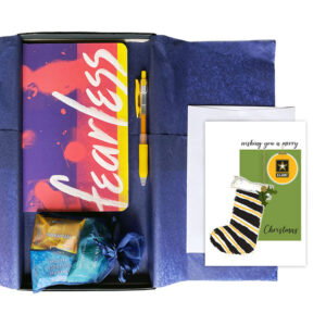 US Army Christmas Card, fearless journal, pen, and Cocktail Candies Holiday Reflections Gift Set for Soldiers from 2MyHero